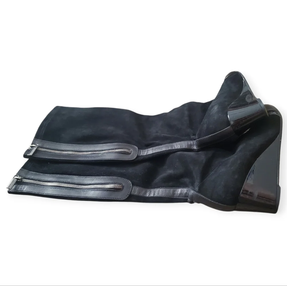 Aquatalia Black Suede Boots with Leather Toe - Picture 3 of 7